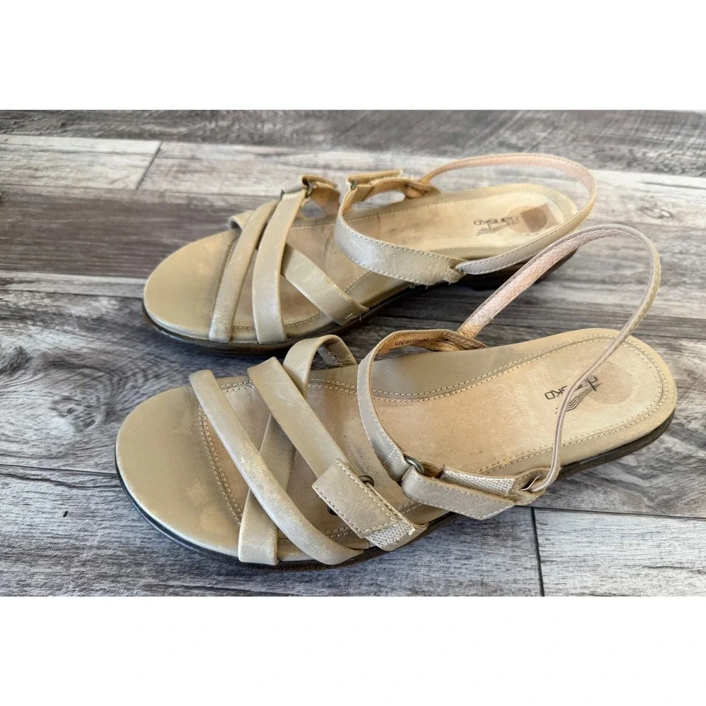 Dansko Leather Sandals Adjustable Straps Beige‎ Comfort Shoes Size 6.5 - 7